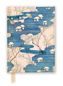 Japanese Woodblock Cottages With Rivers & Cherry Folied Lined Notebook