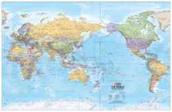 New World Political Pacific Centred Wall Map 1000 x 650mm Laminated
