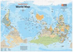 Upside Down World Map  1000x707  Laminated Tubed