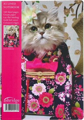 Cat In Pink Kimono A5 Lined Notebook